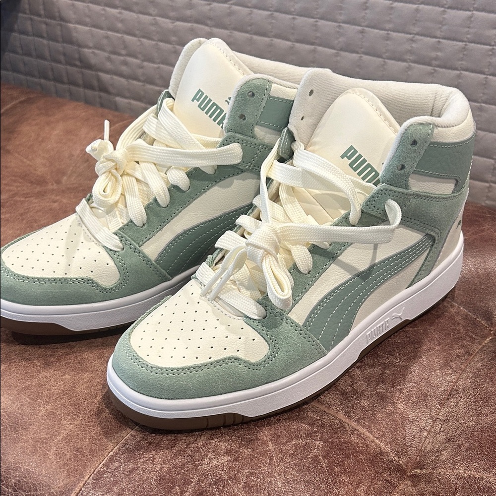 PUMA Women's Mint and Cream High-Top Sneakers